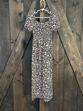 art class Black romper with Pink, Blue and Cream Blooms